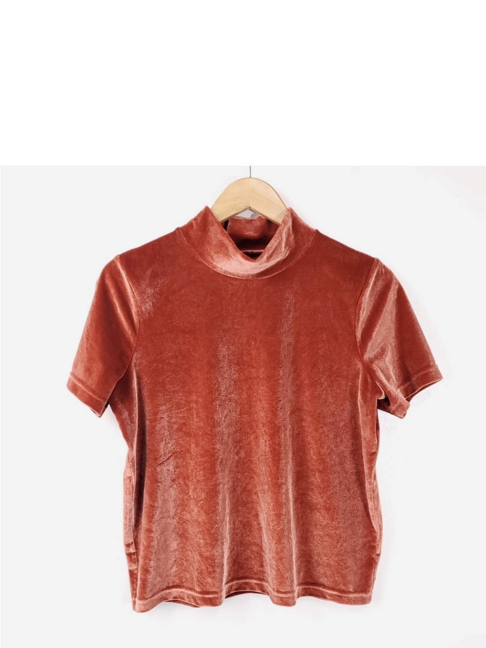 Madewell Velvet Mock Neck Tee Burnt Orange Short Sleeve Shirt Medium